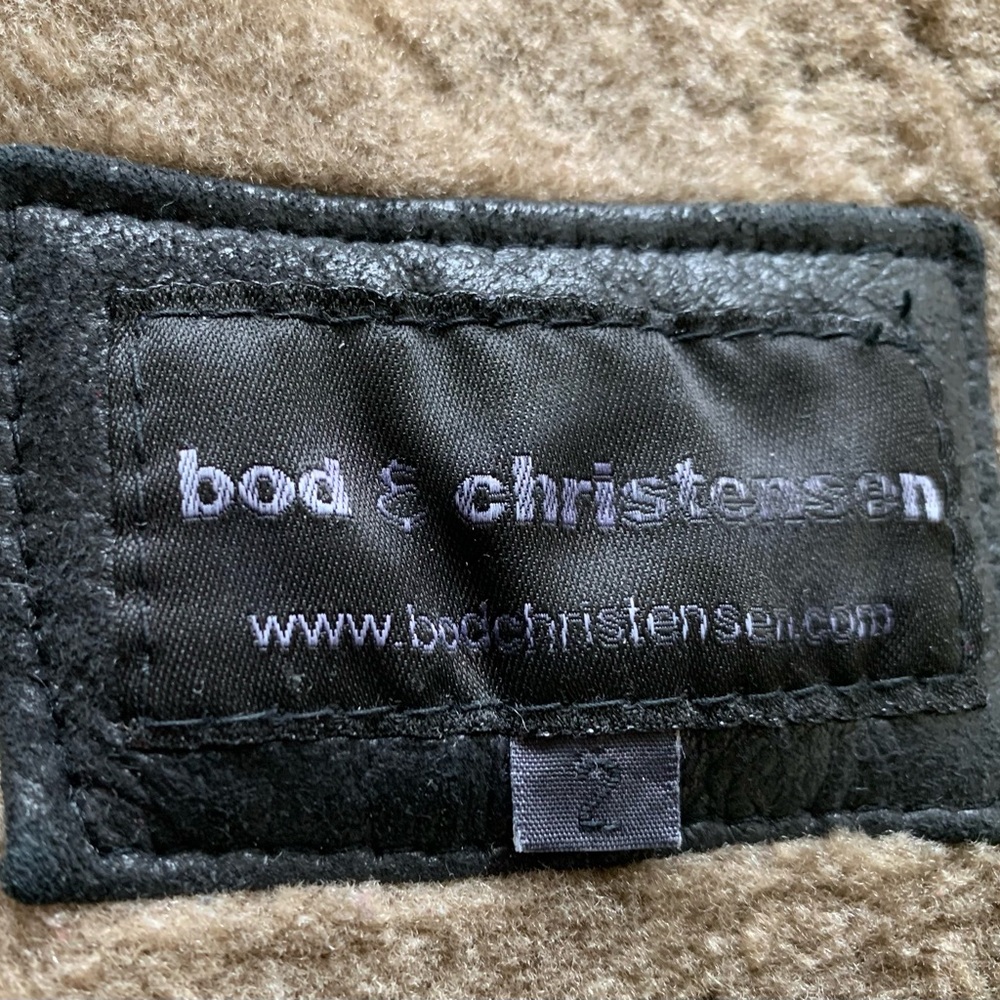 BOD & CHRISTENSEN Black Leather & Shearling Knee Length Coat - Picture 16 of 16